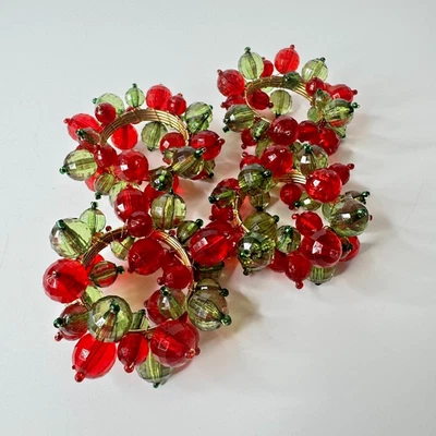 Juego de 4 soportes de anillo de servilleta de Navidad de cristal acrílico rojo y verde Foto 1 de 4