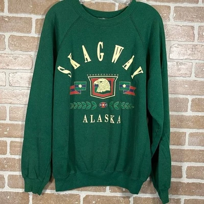 Sudadera De Colección Hanes XL 90s Skagway Alaska Verde BALD Eagle Hecha en EE. UU. Foto 1 de 4