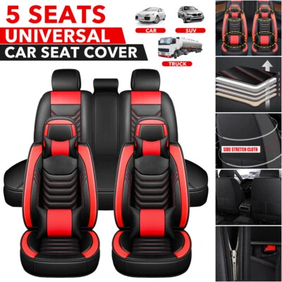 Red Car Seat Cover For Mercedes-Benz 5-Seat Front & Rear Full Set PU Leather - Image 1 of 4