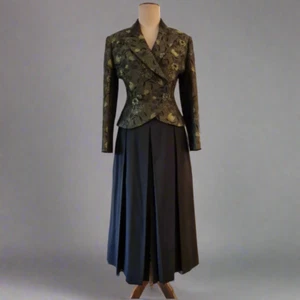 Thomaiy 1990s Olive Green and Black Brocade Fitted Jacket - Size: S - Bild 1 von 14