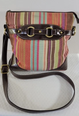 Giani Bernini Cartera de Lona a Rayas Cartera Hobo Bolso de Hombro Bolsillos Cremallera Rayas Foto 1 de 4