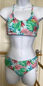 Hurley Girls Pink Punch Tropical Floral 2 pc Bikini Swim Set Sz XL Beach Poo NWT - Picture 1 of 6