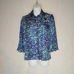 Sandro Alvadia Silk Floral Print Ruffle Blouse, Size FR2/M, New with tags - Picture 1 of 6
