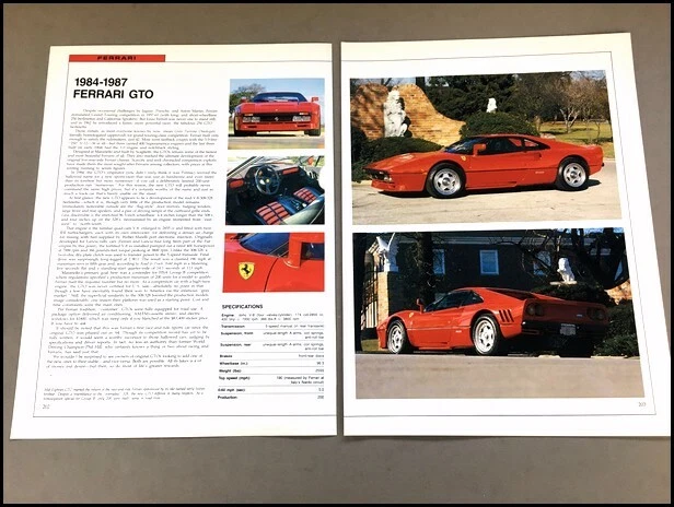 Ferrari GTO Car Review Print Article with Specs 1984 1985 1986 1987 P202 Foto 1 de 1