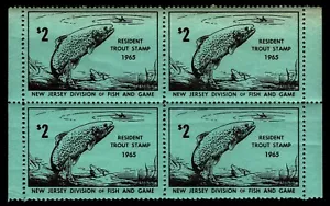 Sello de trucha residente de Nueva Jersey 1965 - bloque de 4 - OGNH - en muy buen estado - estimado $32,00 (E#0720) - Imagen 1 de 1