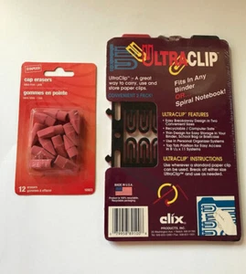 Neu CLIX Ultraclips BÜROKLAMMERN 3 Größen/rot & schwarz/plus Kappe Radierer für Bleistifte - Bild 1 von 3