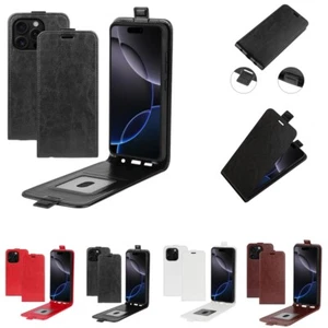 For iPhone 16 15 14 13 12 11 8 Pro Max Leather Vertical Flip Wallet Phone Case - Picture 1 of 30