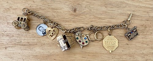 BRACCIALE CHARM vintage di fascia alta Cenerentola Coach scrigno del tesoro macchina da scrivere +