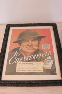 WWII Chesterfield 1942 Smoking Cigarette Ad Magazine Print Soldiers 1950s Framed - Picture 1 of 6