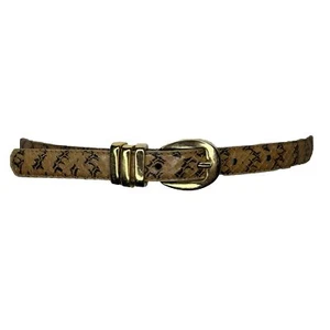 Vintage Omega Snakeskin Leather Skinny Belt Brown S 25-29” Gold Buckle 80s Disco - Picture 1 of 8