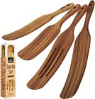 Wooden Spurtle Set of 4 Teak Wood Wooden Utensils for Cooking with Hanging Hole
