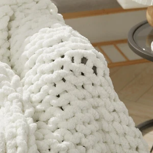 Handmade Chunky Knitted Blanket Soft Chenille Chair Sofa Cover Throw Mat Rug - Picture 1 of 13