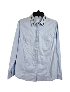 NWT Ann Taylor LOFT Light Blue button up embellished collar women's Shirt Top M - Picture 1 of 7