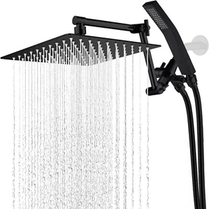 Combo de cabezal de ducha de lluvia de 10 pulgadas negro todo metal con ducha de mano 3 desviadores - Imagen 1 de 8