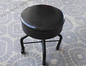 Vintage 1950s Adjustable Steel Drafting~Mechanics Swivel 22"Work Stool W/Cushion - Picture 1 of 8
