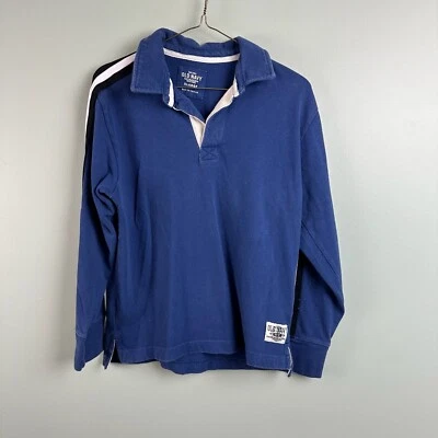 Y2K Old Navy Youth XL Rugby Polo Shirt Long Sleeve Blue Striped Cotton Skater - Image 1 of 4