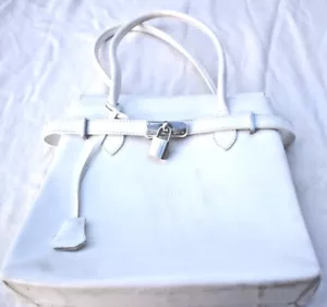 Frederic T Paris Lock Leather Handbag White - Picture 1 of 12