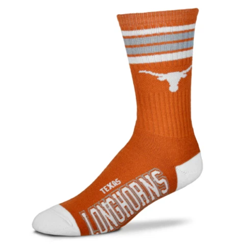 New! Texas UT Longhorns 4 Stripe Deuce Large Socks Fits Size 10-13 Hook'em Horns Cover