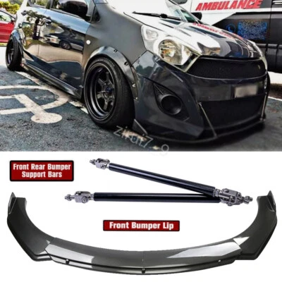 For Mitsubishi Mirage Carbon Style Front Bumper Lip Spoiler Splitter+Strut Rods - Image 1 of 4