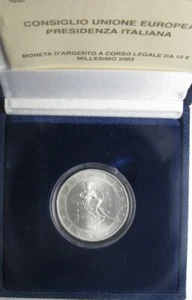 *TRIU* ITALIA 10 EURO 2003 PRESIDENZA CONSIGLIO UE argento FDC confezione Zecca - Imagen 1 de 1