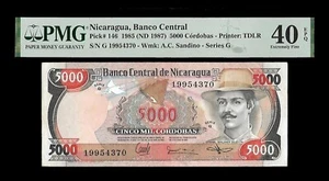 Nicaragua 5000 Cordobas 1985 PMG 40 EPQ Banknote - Picture 1 of 2