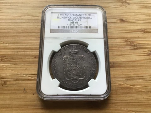 1795 NGC MS 61 Brunswick Wolfenbuttel Thaler German State Crown Silver Coin Cover