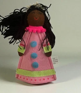 African American Angel Christmas Ornament Pink Dress Yarn Hair - Picture 1 of 5