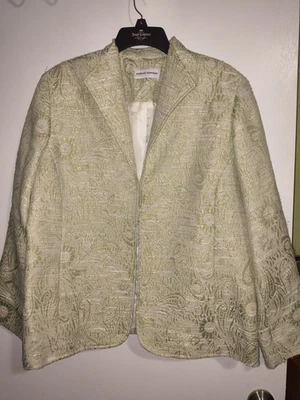 Blazer para mujer Alfred Dunner verde, blanco y beige tweed plateado metálico talla 14 Foto 1 de 4