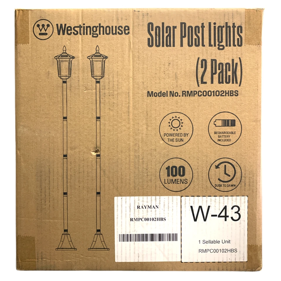 *Caja abierta* Luces de poste solares LED Westinghouse 100 lúmenes, paquete de 2 Foto 1 de 1