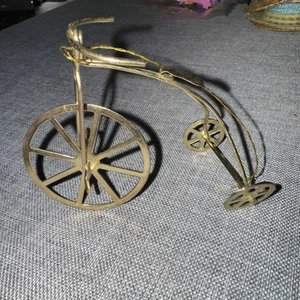 Vtg Miniature Gold Metal Tall Tricycle Bike Doll House Christmas Ornament - Picture 1 of 6