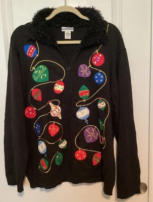Vintages Investments Women’s Cardigan With Embroidered Holiday Ornaments Sz XL - Image 1 of 4