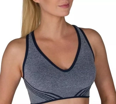 Sujetador deportivo Jockey Active L108948 para mujer azul Chevron sin costuras talla pequeña Foto 1 de 2