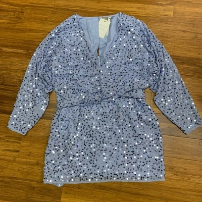 ASOS Sequin Mini Dress Womens Size 10 Party Cocktail Long Sleeve Blue Summer NWT - Image 1 of 4