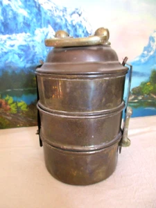 Vintage 3-Tier Brass &Tin? Stacking Turkish Tiffin Lunch Box 6-Pcs 4.5" Diameter - Picture 1 of 7