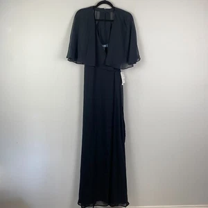 Modcloth Queen of Eden Maxi Dress Size Small Black Wrap Tie Sheer Cape - Picture 1 of 9