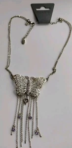 Pilgrim Butterfly Necklace Lilac Purple Stones Silver Tone BNWT - Picture 1 of 7