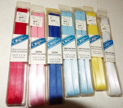 Lot of 7 ribbon  lots  Offray woven edge 1/4" - 9.5 ft each - Polyester  ribbon - Image 1 of 2