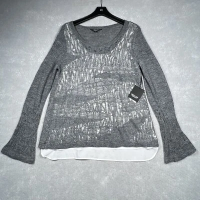 Simply Vera Vera Wang Twofer Sweater Women’s Size Large Gray Knit Long Sleeve - Image 1 of 4