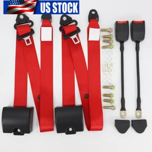 2 Sets Cars 3 Point Harness Replace Adjustable Seat Belt Lap Strap Red - Picture 1 of 5