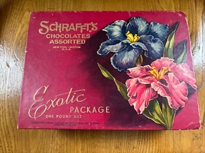 1940s Vintage Box SCHRAFFT'S Exotic Package Chocolates New York Boston Valentine - Picture 1 of 7