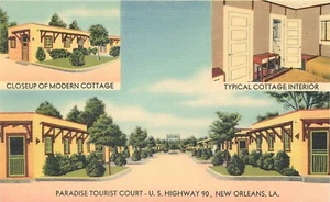 NEW ORLEANS LOUISIANA ROADSIDE MOTEL PARADISE TOURIST COURT LINEN POSTCARD VIEW - Picture 1 of 2