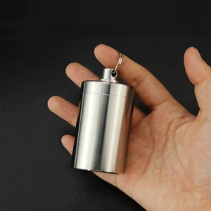 Stainless Steel Waterproof Tank EDC Survival Seal Container Pill Box Keychain - Picture 1 of 13