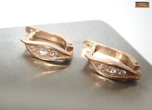 vintage Earrings SILVER 925 Goldplated zircon gems Ukraine USSR - Picture 1 of 10