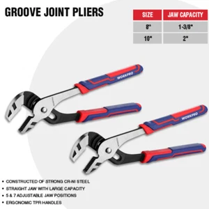 WORKPRO 2 Pieces Groove Joint Plier 10" & 8" Set Adjustable Water Pump Pliers - Picture 1 of 10