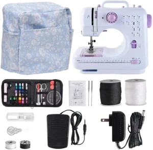 Máquina de costura mini para principios, 12 patrones, pedal, morado y blanco - Imagen 1 de 12