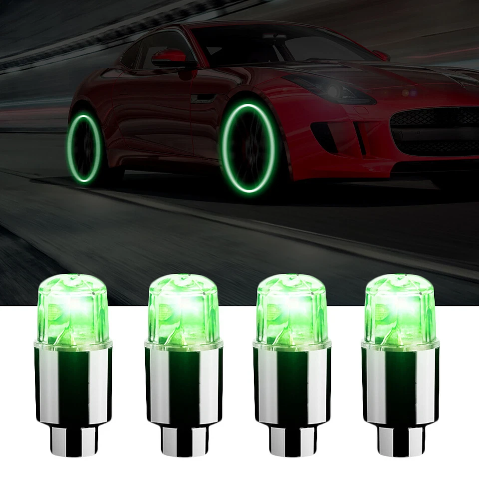 4x Green Car Wheel Tire Tyre Air Valve Stem Caps Auto LED Light Cap Accessories - Image 1 of 4