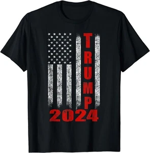 American Flag Design Trump 2024 Gift Unisex T-Shirt - Picture 1 of 3