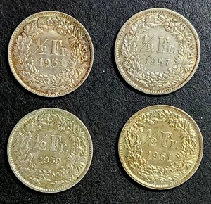 4 x SWISS (82.3% silver) Coins 1/2 Franc (1951, 1957, 1959 & 1961) - Picture 1 of 2