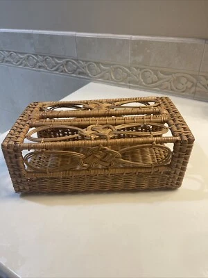 Caja de pañuelos de mimbre ratán vintage soporte años 70 baño boho Foto 1 de 4