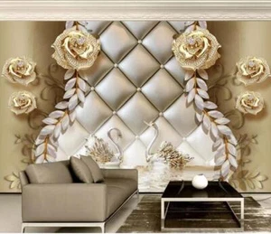 3D Golden Flower Swan 45497NA Wallpaper Wall Murals Removable Wallpaper Fay - Picture 1 of 11